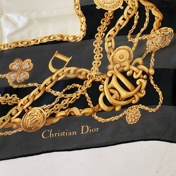 Christian Dior Navy and Gold Silk Scarf - Picture 6 of 10